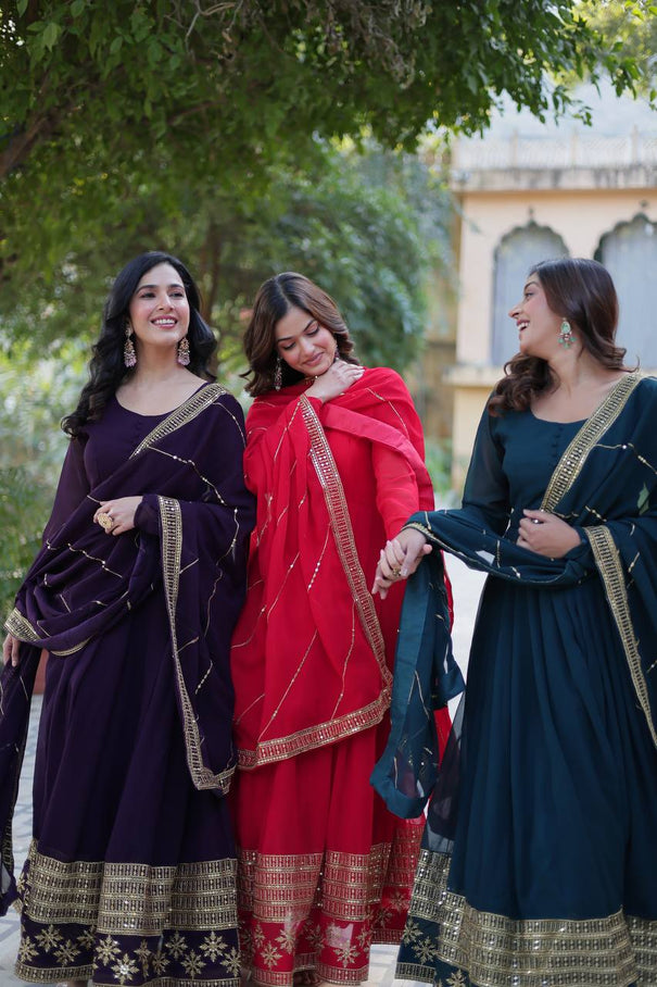 Multi-Sequins Embroidered work With  Faux Blooming Gown