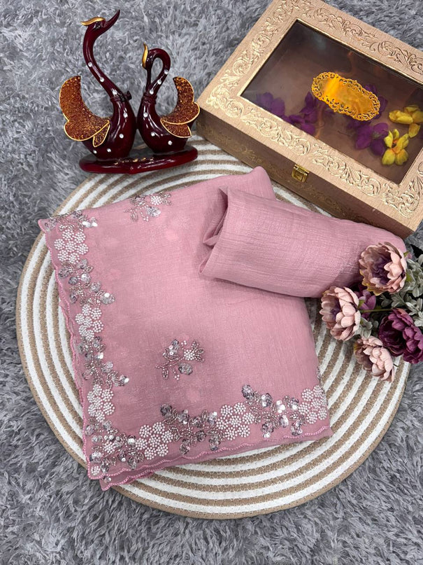 PIXCEL CRUSH BEAUTIFUL HANDWORK DESIGNER PARTY WEAR SAREE