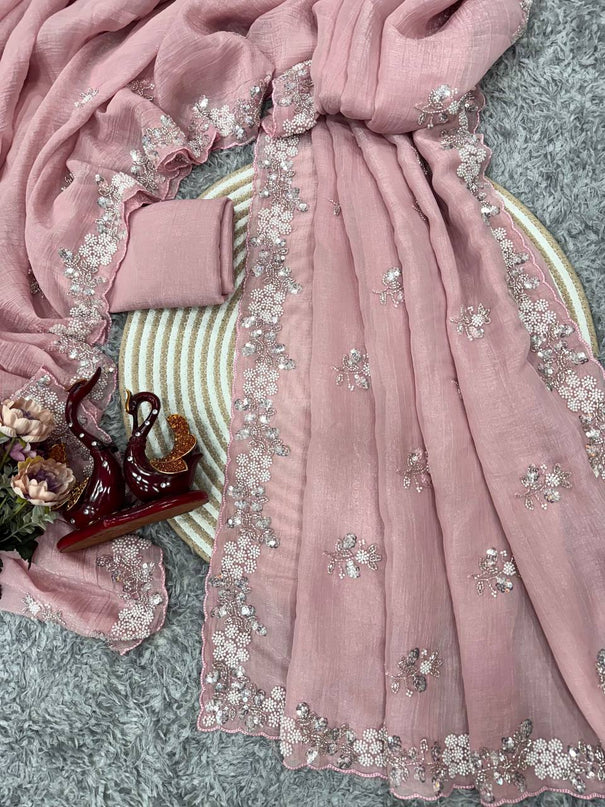 PIXCEL CRUSH BEAUTIFUL HANDWORK DESIGNER PARTY WEAR SAREE