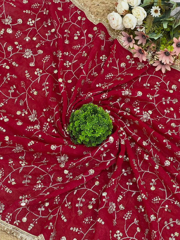 Crunchy Silk Embroidery Work With Lace Border Saree