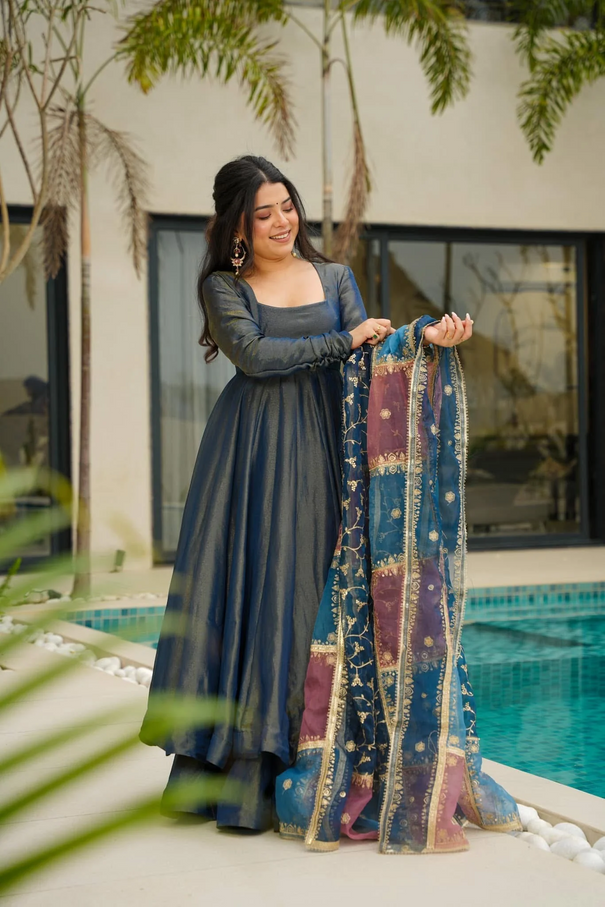 Simar Silk With Heavy Fair Plazzo And Plain Work Gown