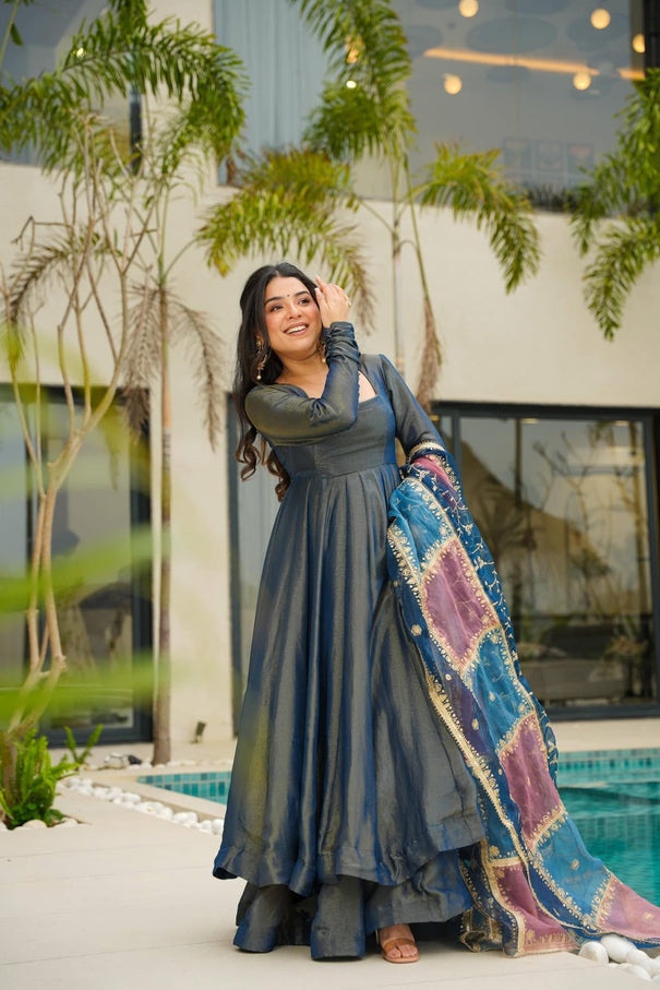Simar Silk With Heavy Fair Plazzo And Plain Work Gown