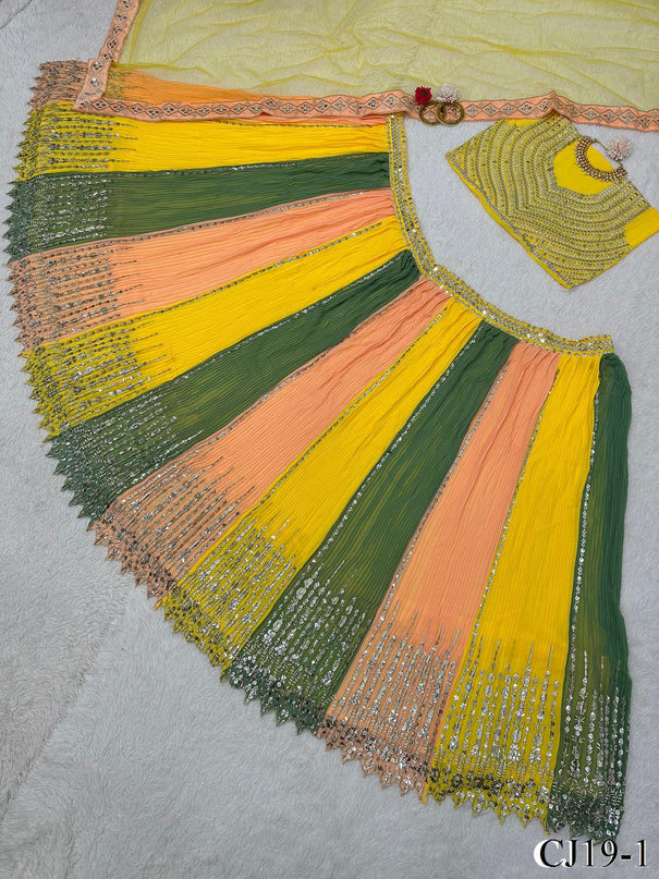 Gorgette Multi Embroidery Sequence Work With Canvas Patta Lehenga Choli