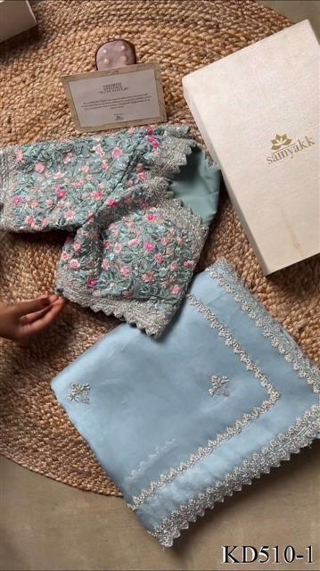 Sky Blue Color Tibby Silk With Sequience Work Saree