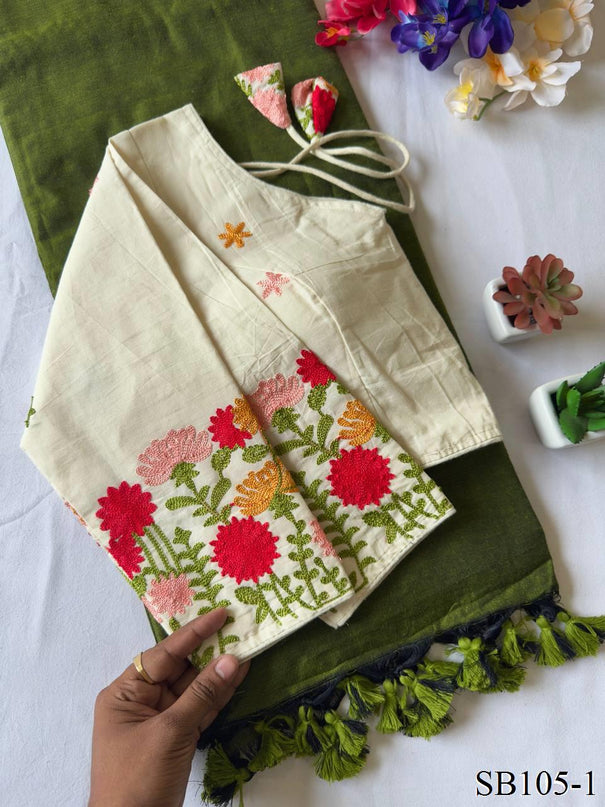 Kahdi Cotton Silk With Embroidery Work Blouse And Silk Saree