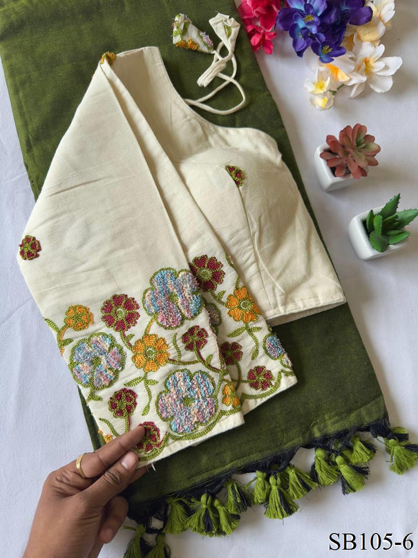 Kahdi Cotton Silk With Embroidery Work Blouse And Silk Saree