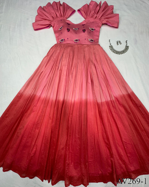 Yellow color Pure Cotton Hand Work Gown