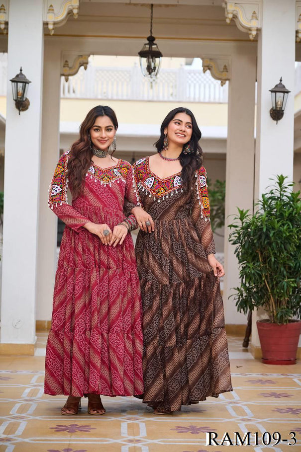 Bandhni Print Faux Georgette Gamathi Work Gown