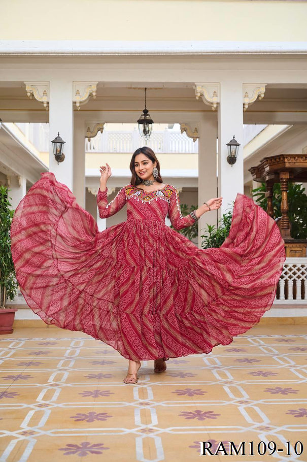 Bandhni Print Faux Georgette Gamathi Work Gown