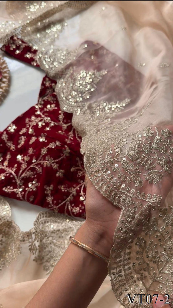 Beige Color Organza Tissue Fabric Zari Work Saree