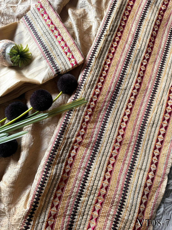 Cream Color Tissue Silk Saree