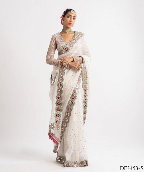 Faxu Gergette Coding Lace Border Sequence Work Saree