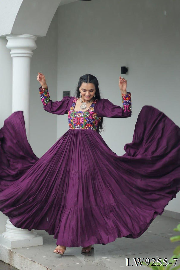 Navratri Special Reyon Fabric Kutchi Work Gown
