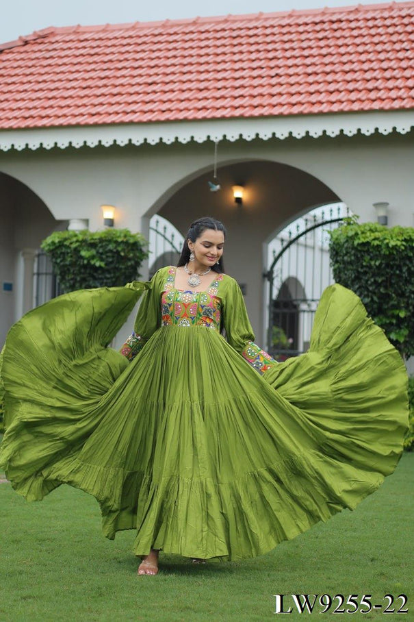 Navratri Special Reyon Fabric Kutchi Work Gown