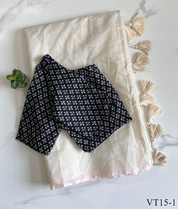 Premiu Chanderi Cotton Tassels Attached Work Saree