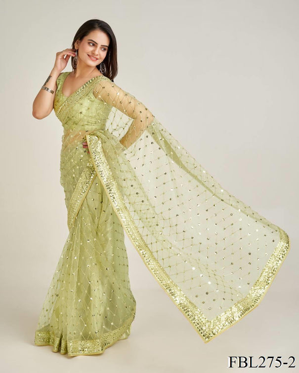 Net Fabric Sequins With Dori Work Saree