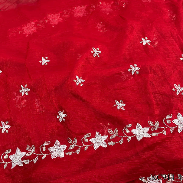 Red Color Premium Crunchy Crush With Sequins Work Saree