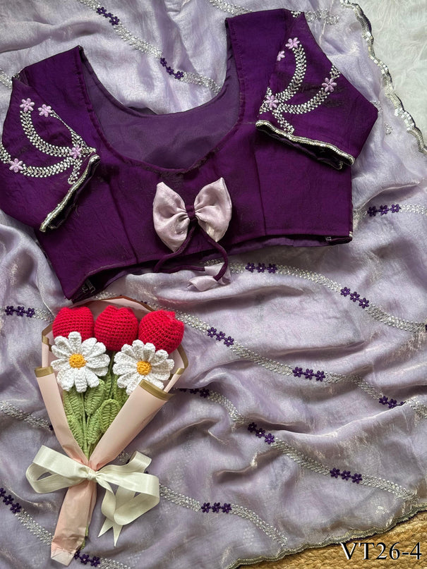 Graceful Fendy Satin Embroidered Saree Set