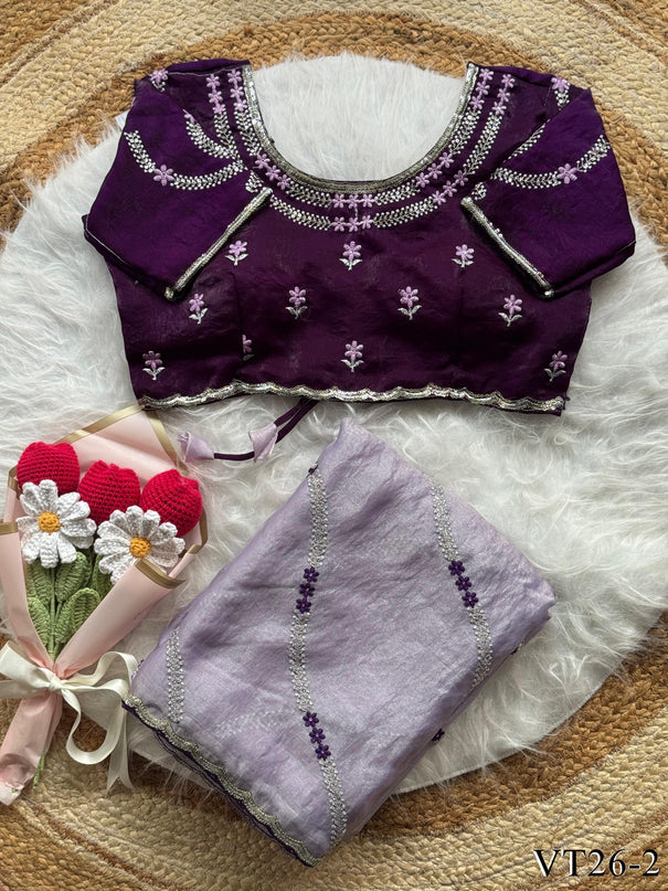 Graceful Fendy Satin Embroidered Saree Set