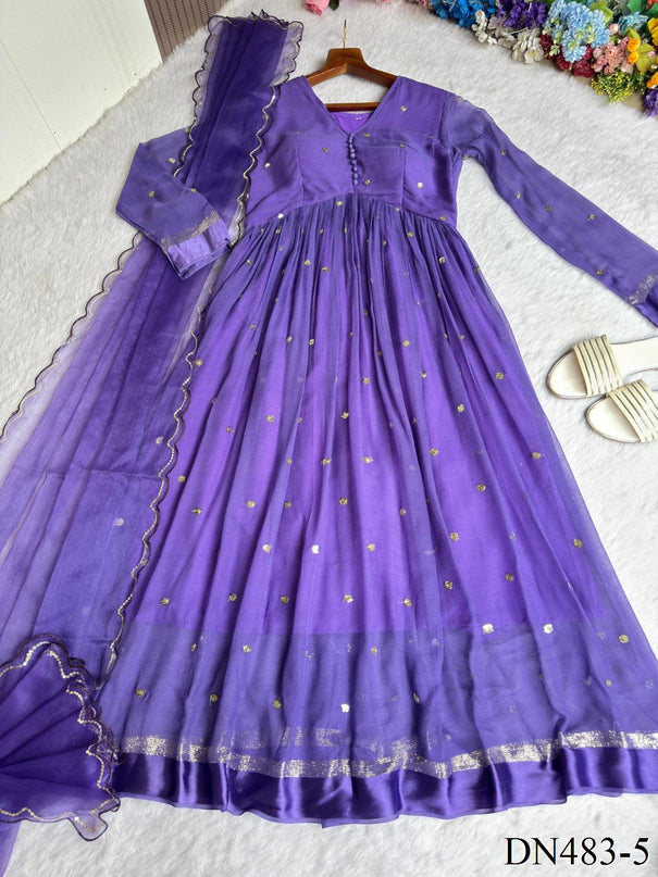 Purple Color Georgette Heavy Sequins Work Gown