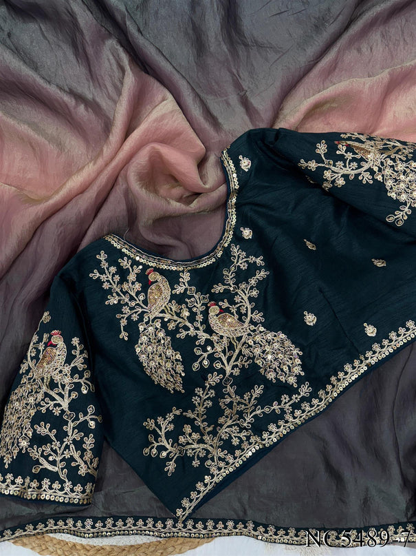 Black Color Soft Space Silk Sequience Coding Work Saree