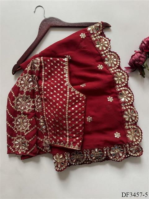 Red Color Faux Georgette Sequience Work Saree