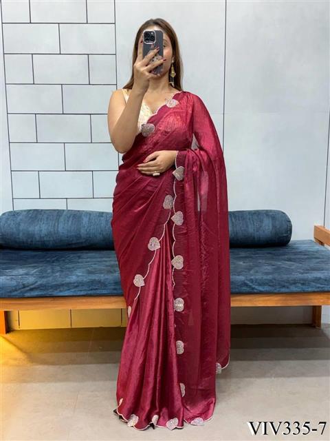 Space Silk With Hart Loving Daimond Cut Work Saree