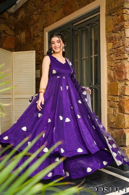 Purple Color Fendy Silk With Embroidery Work Gown