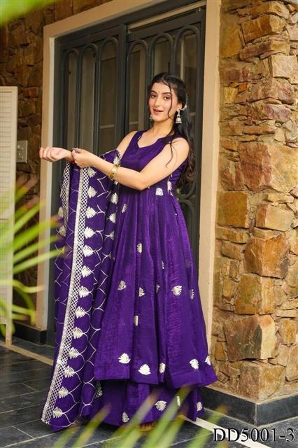 Purple Color Fendy Silk With Embroidery Work Gown