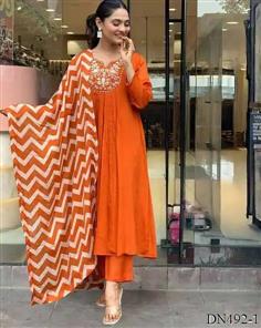 Orange Color Viscos Chanderi Silk Hand Work Gown