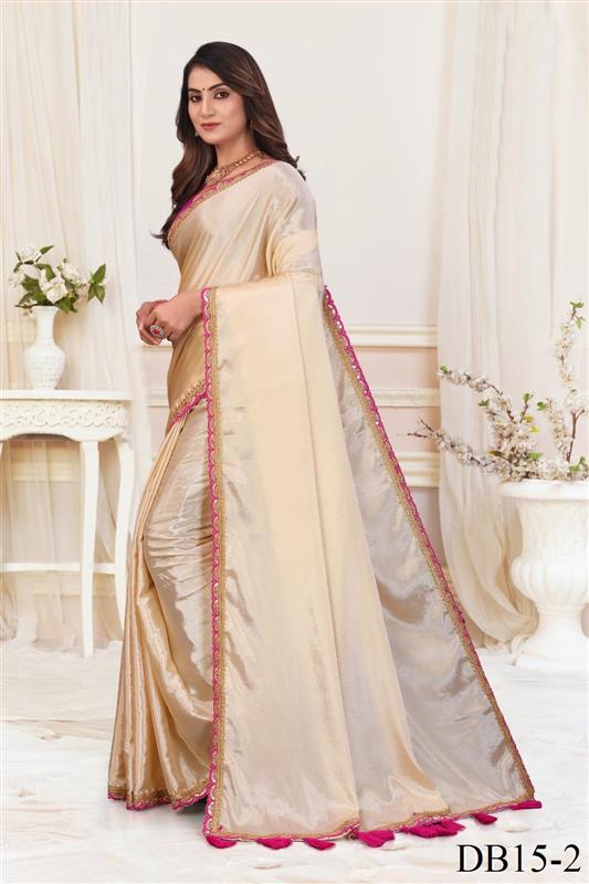 Beige Color Chinon Embroidery Work Saree