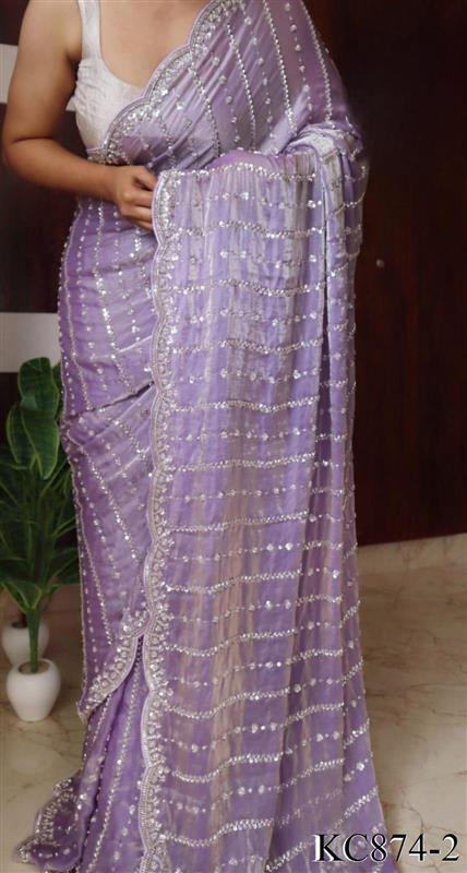 Space Silk With Original Beeds Work Saree
