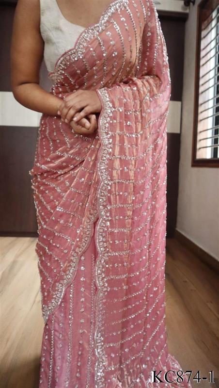 Space Silk With Original Beeds Work Saree