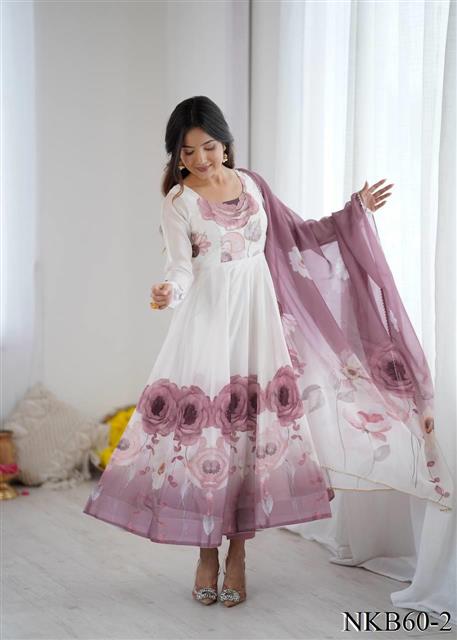 White Color Organza Silk Fancy Work gown