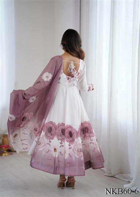 White Color Organza Silk Fancy Work gown