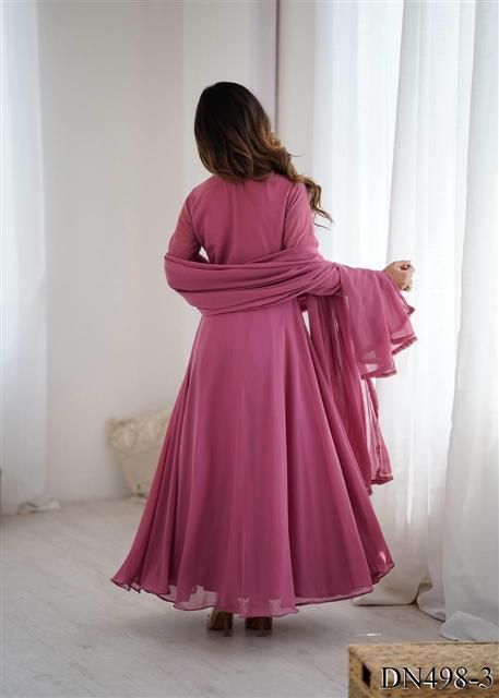 Pink Color Faux Georgette Hand Work Gown