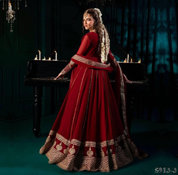 Maroon Color Faux Georgette Sequience Work Gown