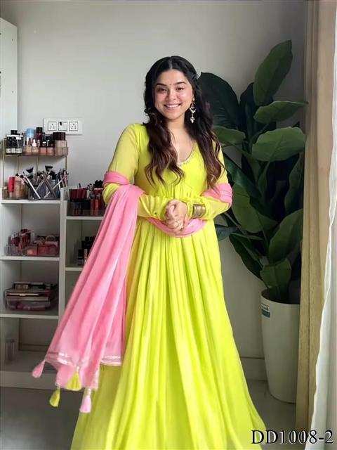 Violate Color Faux Georgette Embroidery Work Gown