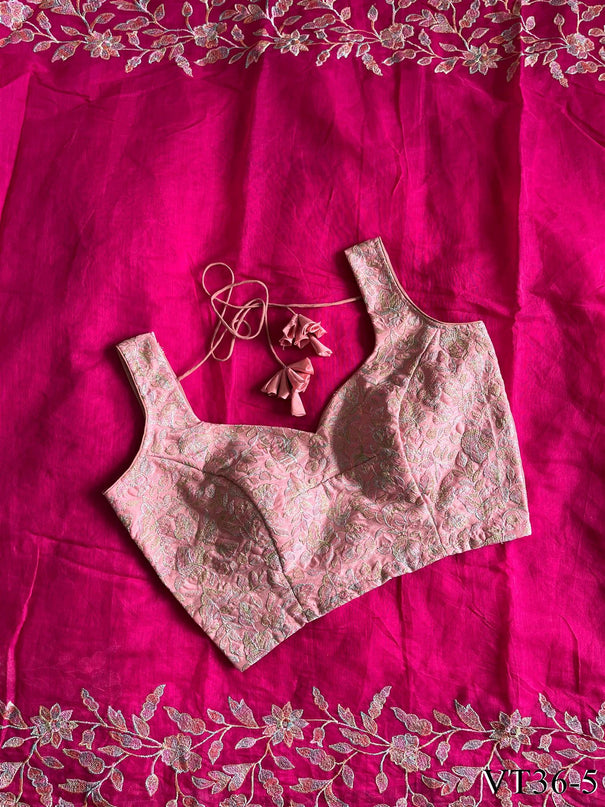 Rani Pink Color Premium Chanderi With Embroidery Work Saree