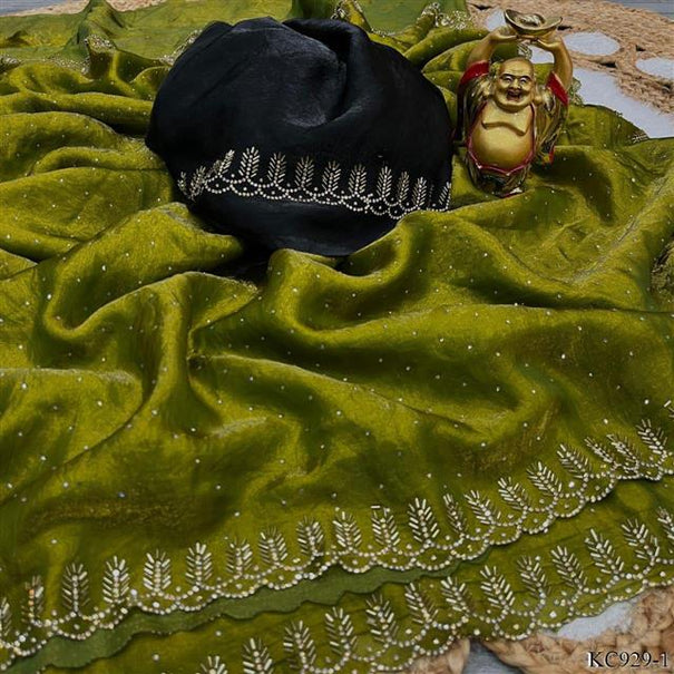 Space Silk Fabric With Jarkhan daimond Work Saree