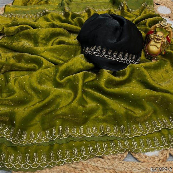 Space Silk Fabric With Jarkhan daimond Work Saree