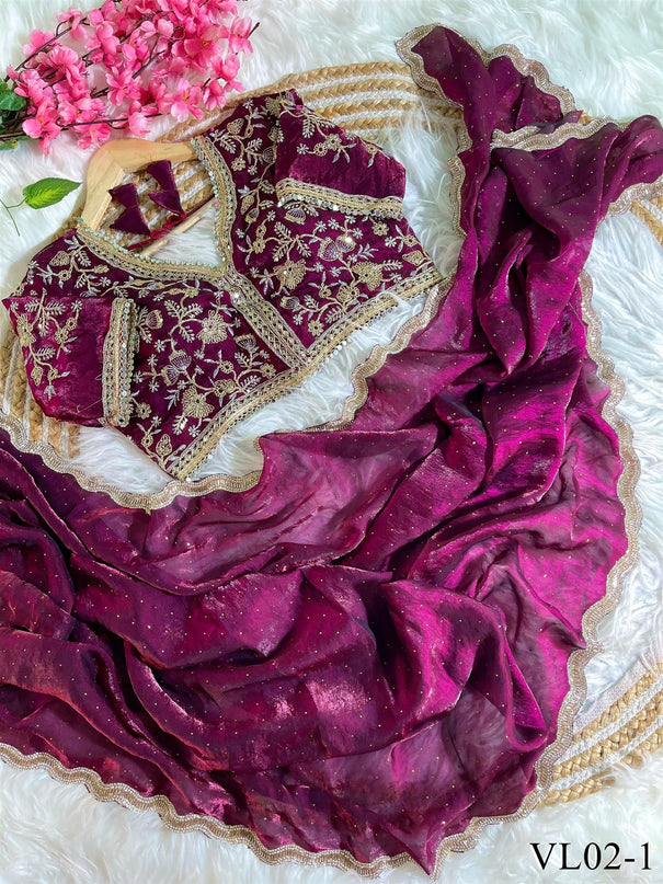 Pure Soft Fendy Silk With Hand Jharkhand Work Saree