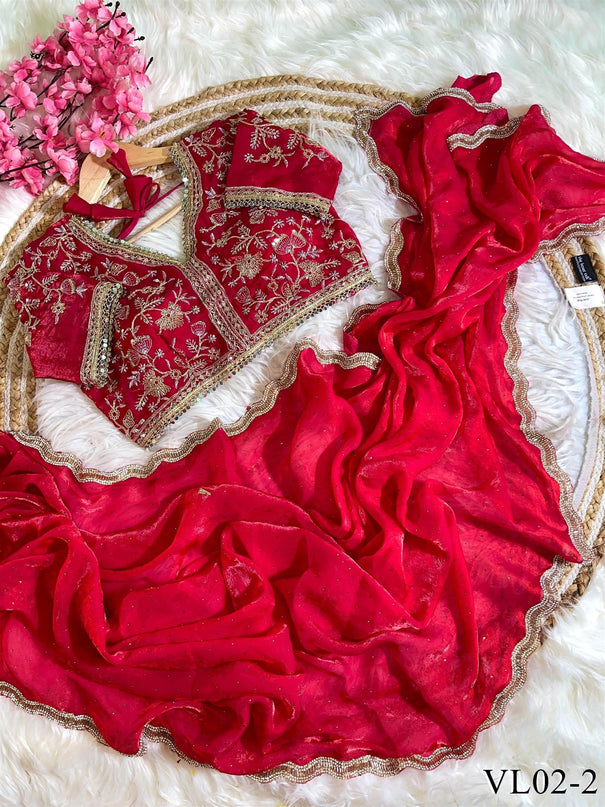 Pure Soft Fendy Silk With Hand Jharkhand Work Saree