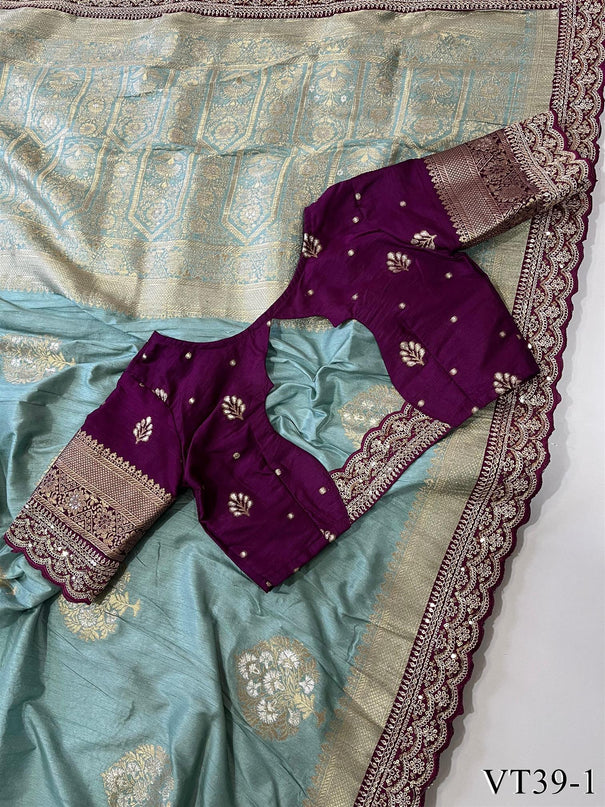 Pure Banarasi Fabric With Weaving Flower Work Saree