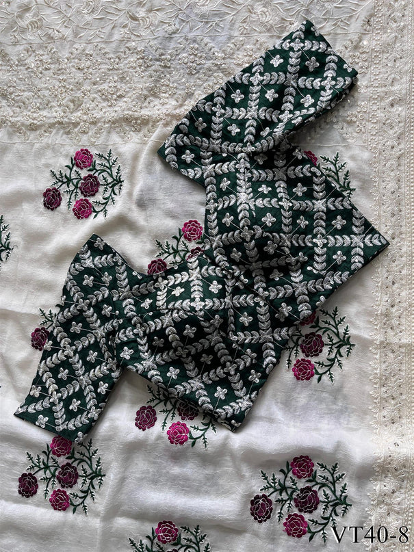 White Color Premium Georgette Chiikankari Work Saree