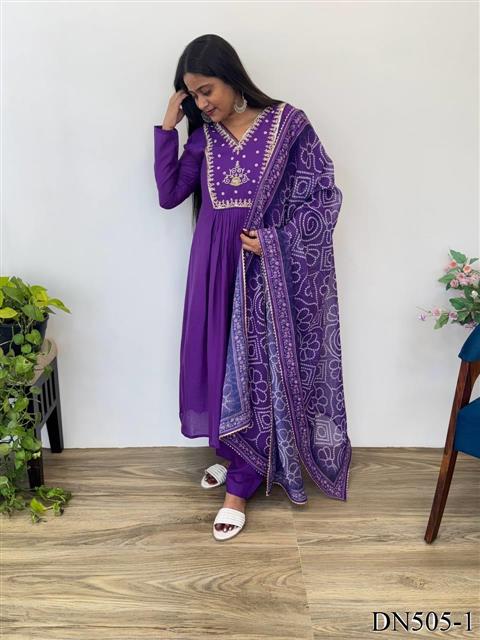 Purple Color Pure Mul Fabric With Hand Work Gown