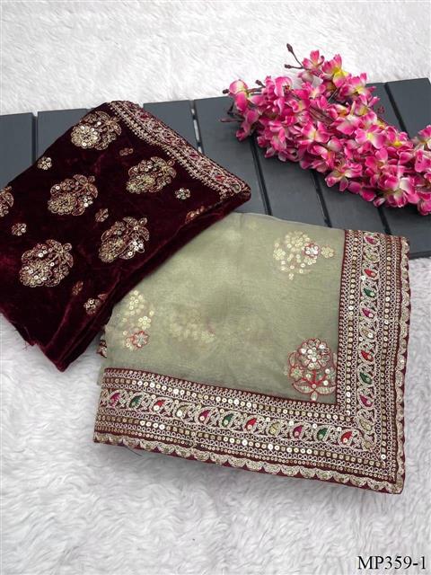 Beige Color Organza Silk With Embroidery Work Saree