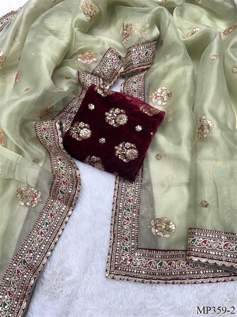 Beige Color Organza Silk With Embroidery Work Saree