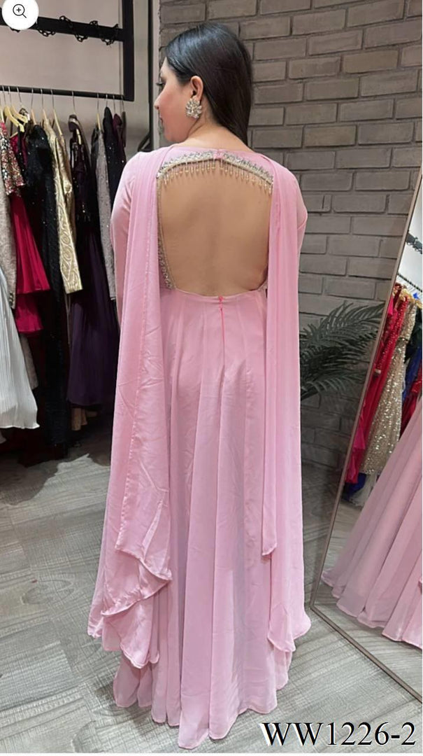 Pink Color Pure Fox Georgette Embroidery Work Gown