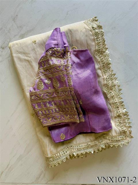 Tissue Silk With Embroidery Sequience Work Saree